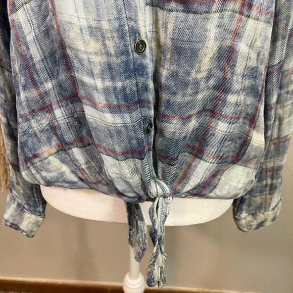 5 for 25 Vintage Havana Blue BOHO Butter Soft Plaid Knotted Shirt S - Picture 5 of 9